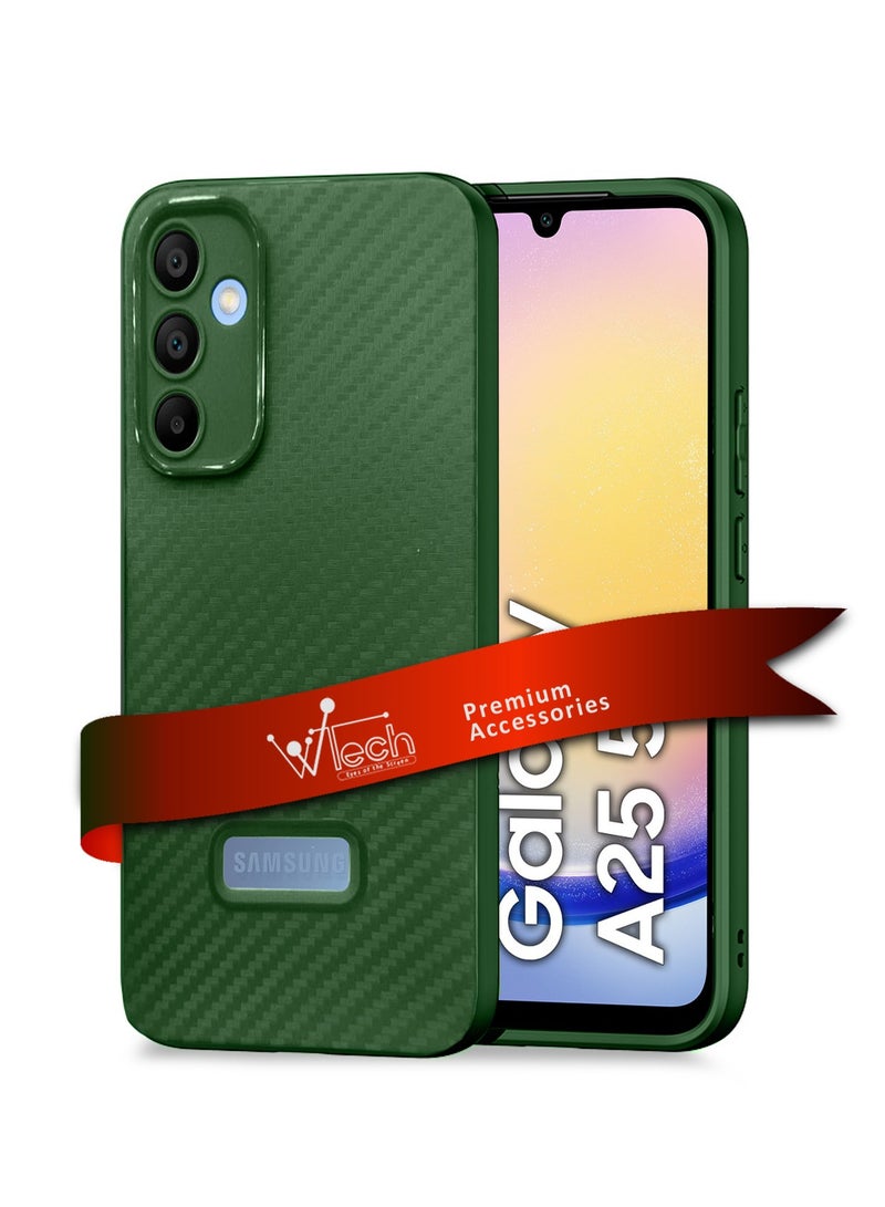 Wtech Soft Liquid Silicone Carbon Fiber Texture Case Cover For Samsung Galaxy A25 5G 2023 Dark Green - Image 1