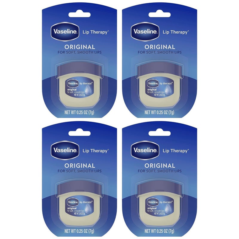 Vaseline Lip Therapy Original 4-Pack – Moisturizing Lip Balm for Very Dry Lips in Mini Jars, 0.16 Oz Ea