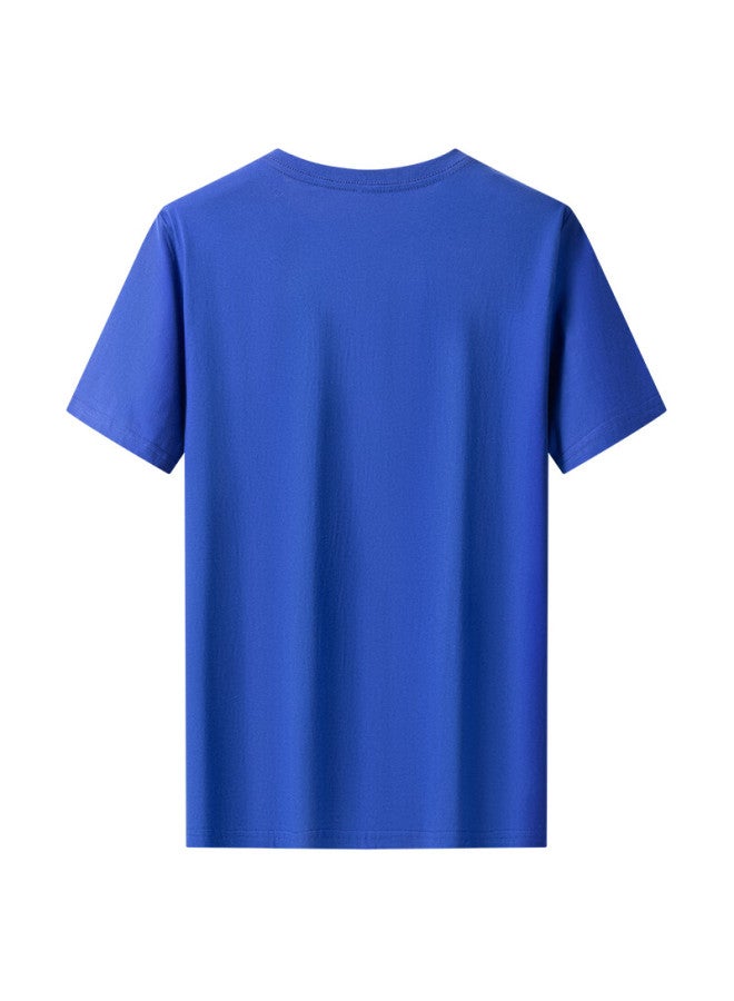 Limeng Uni Solid Color 180g Cotton Short Sleeve T-shirt Loose Round Neck Tee Base Shirt Blue 2XL - Image 1