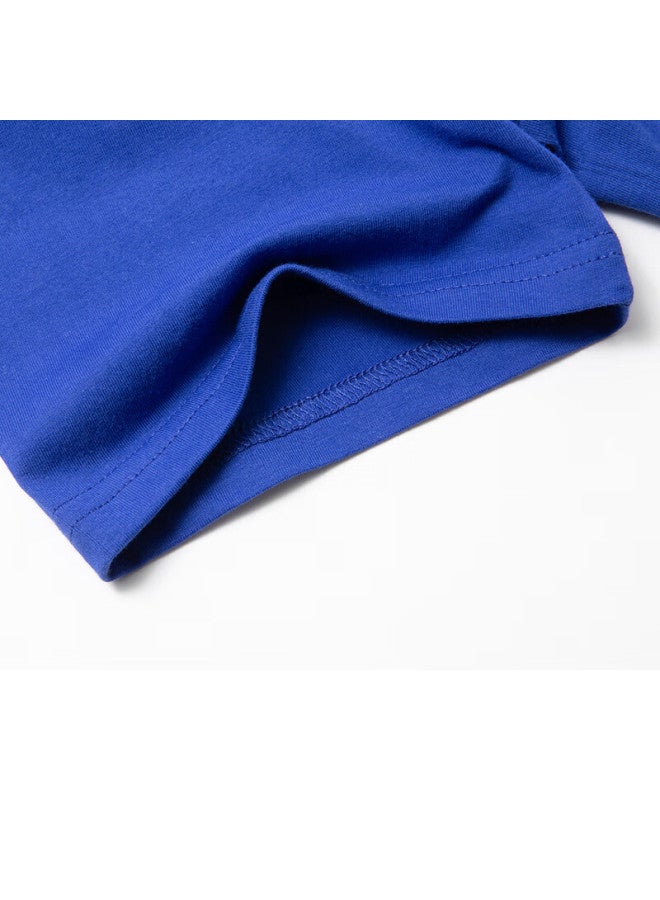 Limeng Uni Solid Color 180g Cotton Short Sleeve T-shirt Loose Round Neck Tee Base Shirt Blue 2XL - Image 2