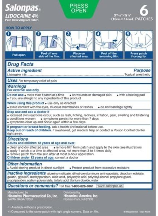Salonpas Lidocaine 4% Pain Relieving Gel-Patch - Image 3