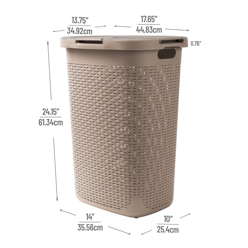 Mind Reader Slim Laundry Hamper with Lid, 60L Tall Clothes Basket, Narrow Tapered Design for Bathrooms, Closets and Laundry Rooms, Plastic, Tan - Image 3