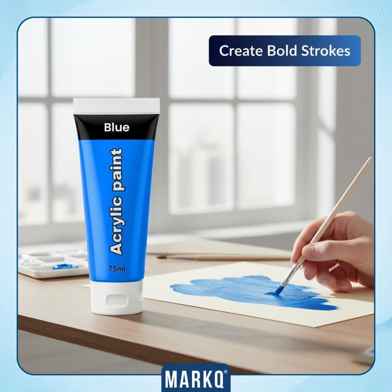 MARKQ طلاء أكريليك 75 مل أنبوب – ألوان فنية غنية، عالية الصبغة وغير سامة | 10 ألوان نابضة للحياة للحرف اليدوية، القماش، الورق، الخشب، القماش، ومشاريع الفن (أزرق) - Image 3