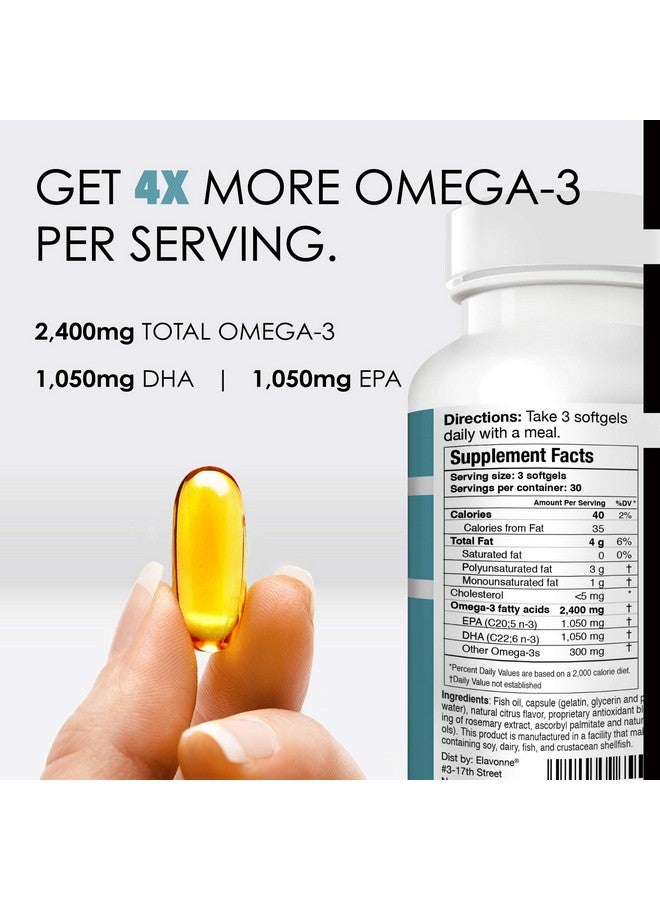 زيت السمك أوميغا-3 النقي من النرويج 2,400 ملغ (90 كبسولة) - مركّز 4X من EPA و DHA، مقطر ثلاث مرات، خالي من التجشؤ، مصيد بري، لصحة الجلد والشعر، المفاصل، وصحة القلب - Image 2