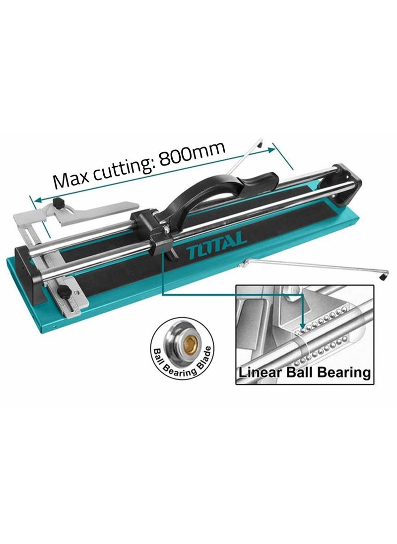 TOTAL - TOTAL Tile Cutter – Max Cutting Length 800mm, 14mm Thickness – Steel Base, Tungsten Carbide Ball Bearing Blade – Multi-Function Tile Cutter for Direct & Diagonal Line Cutting – Includes Aluminium Gauge & Carry Bag - Image 1