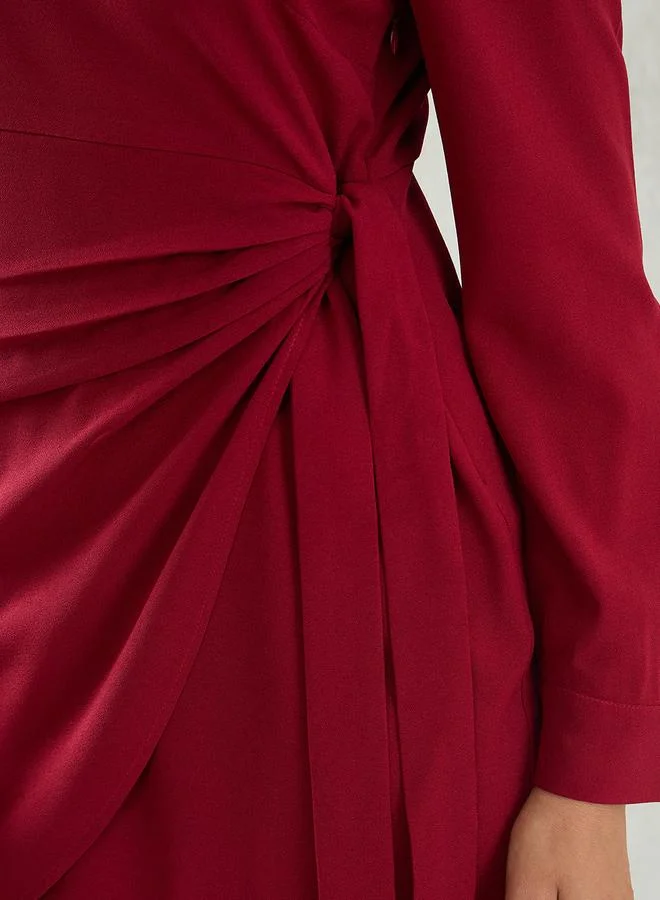 Femmella Femmella Maroon Solid One Shoulder Wrap Look A-Line Mini Dress