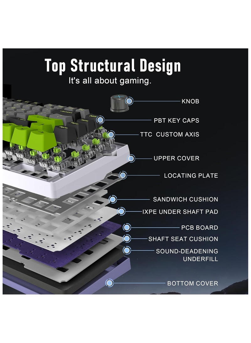Wireless Mechanical Keyboard,81 Keys Hot Swappable Custom Keyboard with Knob,RGB Backlit,2.4GHz/USB-C/BT5.0 Mechanical Gaming Keyboards, PBT Keycaps, 100 Million Keystroke Lifespan - Image 3