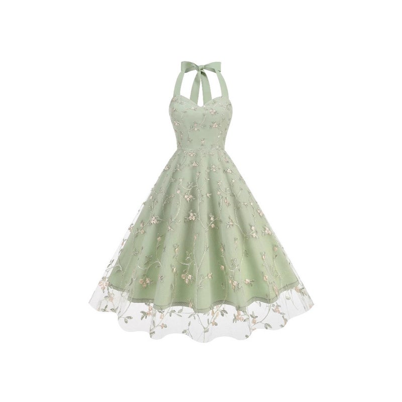 Elegant Embroidered Floral Sleeveless Dress - Image 1