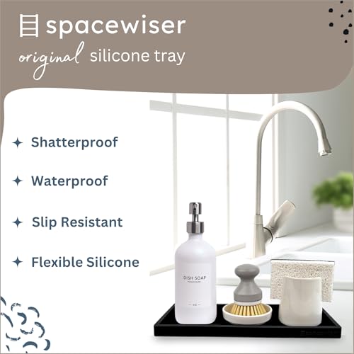 Spacewiser Countertop and Vanity Tray - 11.7" Silicone Bathroom Tray Countertop, Dish Soap Trays for Kitchen Counter, Organizer Accessories Caddy, Toilet Laundry Shower Oil Makeup Mat, Black - Image 2
