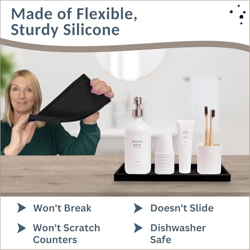Spacewiser Countertop and Vanity Tray - 11.7" Silicone Bathroom Tray Countertop, Dish Soap Trays for Kitchen Counter, Organizer Accessories Caddy, Toilet Laundry Shower Oil Makeup Mat, Black - Image 4