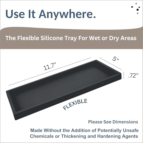 Spacewiser Countertop and Vanity Tray - 11.7" Silicone Bathroom Tray Countertop, Dish Soap Trays for Kitchen Counter, Organizer Accessories Caddy, Toilet Laundry Shower Oil Makeup Mat, Black - Image 3
