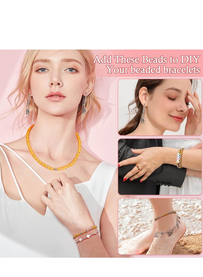 Capstro 2160PCS Gold Spacer Beads Set – 6 Styles in 4 Colors (Gold, Silver, Rose Gold, KC Gold) – Heart, Star, Round, Flat Beads for Jewelry & Bracelet Making - Image 3