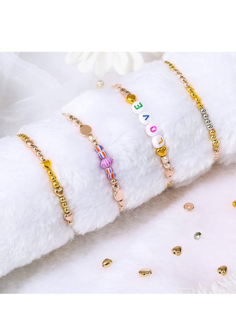 Capstro 2160PCS Gold Spacer Beads Set – 6 Styles in 4 Colors (Gold, Silver, Rose Gold, KC Gold) – Heart, Star, Round, Flat Beads for Jewelry & Bracelet Making - Image 5