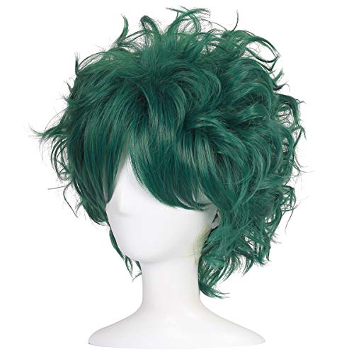 ColorGround All Green Short Curly Prestyled Natural Cosplay Wig for Men and Women (Dark Green) - Image 4