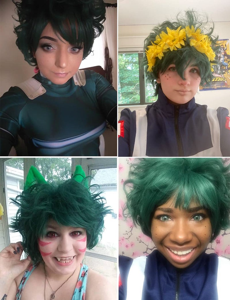ColorGround All Green Short Curly Prestyled Natural Cosplay Wig for Men and Women (Dark Green) - Image 3