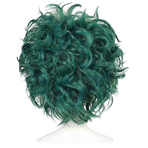 ColorGround All Green Short Curly Prestyled Natural Cosplay Wig for Men and Women (Dark Green) - Image 5