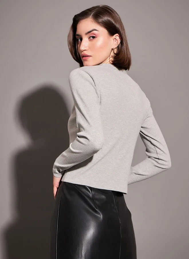 SASSAFRAS Ribbed V-Neck Crop Top for Women