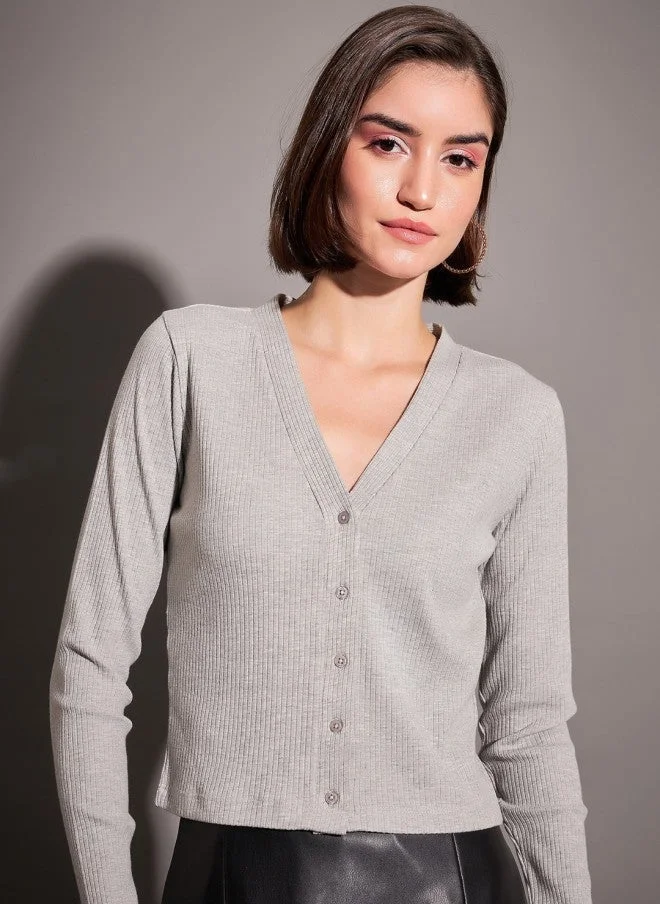 SASSAFRAS Ribbed V-Neck Crop Top for Women