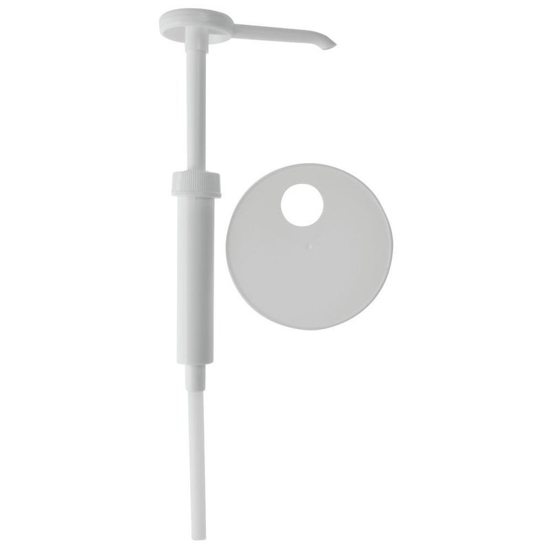 Hubert Tablecraft 1 Oz White Polypropylene Condiment Pump with 110mm Screw Top - 9" Dip Tube - Image 2