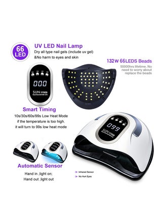 280W UV LED Nail Lamp, Fast Nail Curing Lamps for Home & Salon, 66 Beads Dryer for Gel Polish with Automatic Sensor/4 Timer Setting, Handle Professional Art Tools - view 5