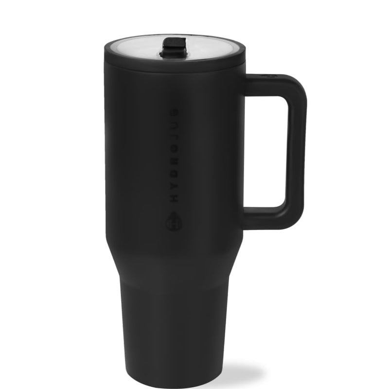 HydroJug Traveler - 32 oz Water Bottle with Handle & Flip Straw - Fits in Cup Holder, Leak Resistant Tumbler-Reusable Insulated Stainless Steel & Rubber Base - Gifts for Women & Men, Black - Image 1