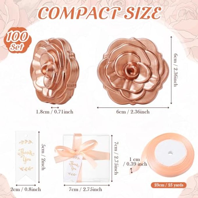 rayihni 100 Set Rose Compact Mirrors Bulk Wedding Party Favors Including Rose Mirrors Thank You Tags Plastic Clear Boxes with Ribbons for Wedding Bridal Shower Party Guests Souvenir Gift - Image 5