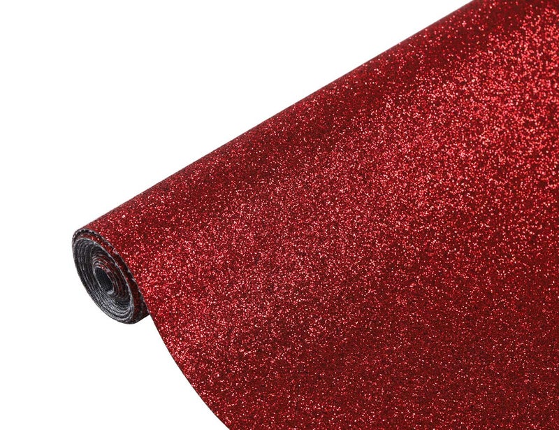 Picheng Sparkly Superfine Glitter Leather Sheets Shiny Faux Fabric Canvas Perfect for Craft DIY Handmade Projects Earrings Bows Craft Key Chain 1 Roll 8.2" x 53" (21 cm x 135 cm) (Red) - Image 4