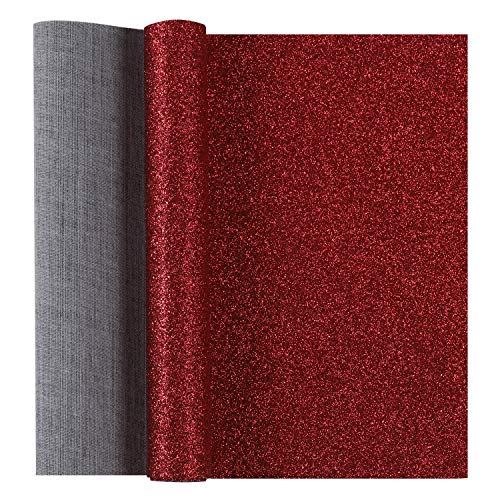 Picheng Sparkly Superfine Glitter Leather Sheets Shiny Faux Fabric Canvas Perfect for Craft DIY Handmade Projects Earrings Bows Craft Key Chain 1 Roll 8.2" x 53" (21 cm x 135 cm) (Red) - Image 1
