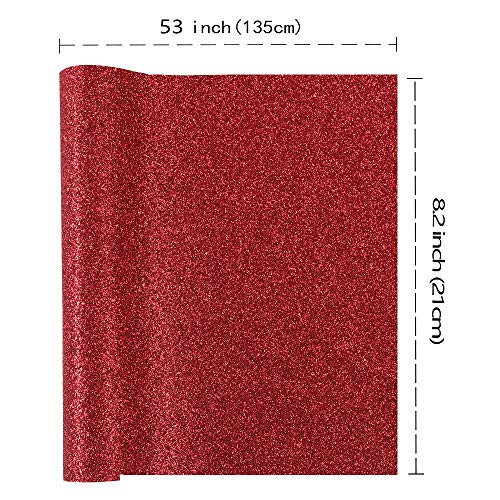 Picheng Sparkly Superfine Glitter Leather Sheets Shiny Faux Fabric Canvas Perfect for Craft DIY Handmade Projects Earrings Bows Craft Key Chain 1 Roll 8.2" x 53" (21 cm x 135 cm) (Red) - Image 2