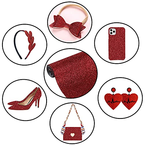 Picheng Sparkly Superfine Glitter Leather Sheets Shiny Faux Fabric Canvas Perfect for Craft DIY Handmade Projects Earrings Bows Craft Key Chain 1 Roll 8.2" x 53" (21 cm x 135 cm) (Red) - Image 5