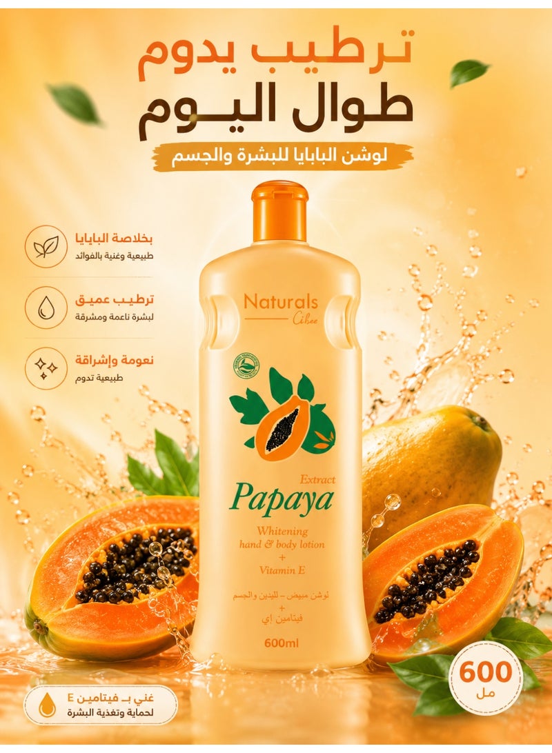 Naturals Papaya Whitening Hand & Body Lotion with Papaya Extract & Vitamin E – Deep Moisturizing and Skin Softening Formula for Dry Skin with Fast-Absorbing Lightweight Texture – 600ml - Image 3