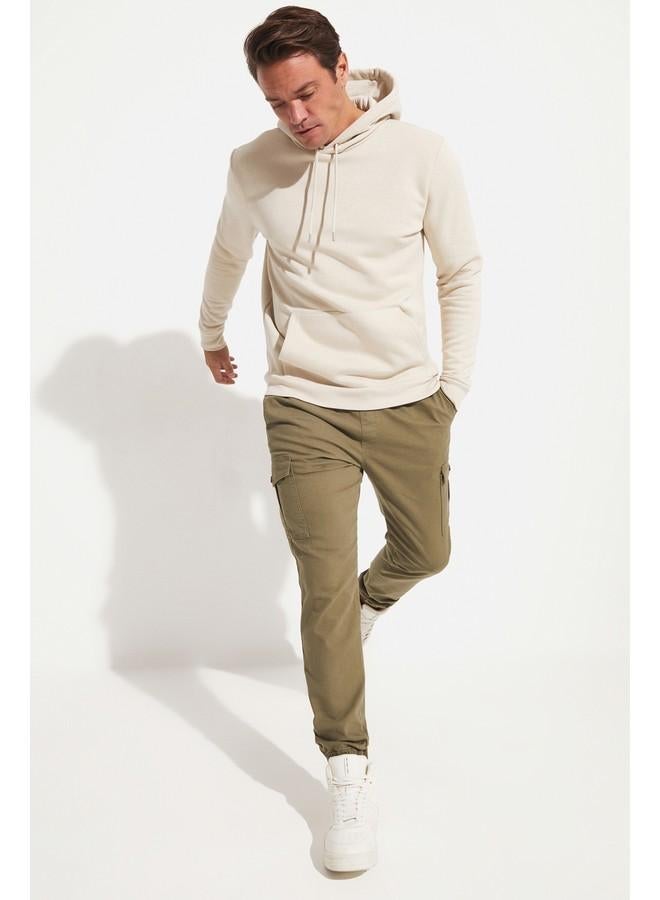 June Men Kangaroo Pocket Hooded Sweatshirt Beige - Image 2