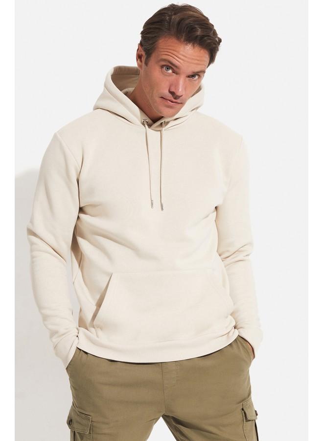 June Men Kangaroo Pocket Hooded Sweatshirt Beige - Image 1