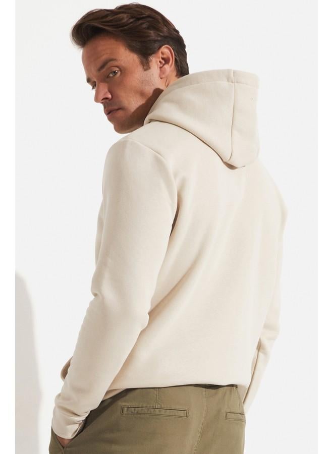 June Men Kangaroo Pocket Hooded Sweatshirt Beige - Image 5
