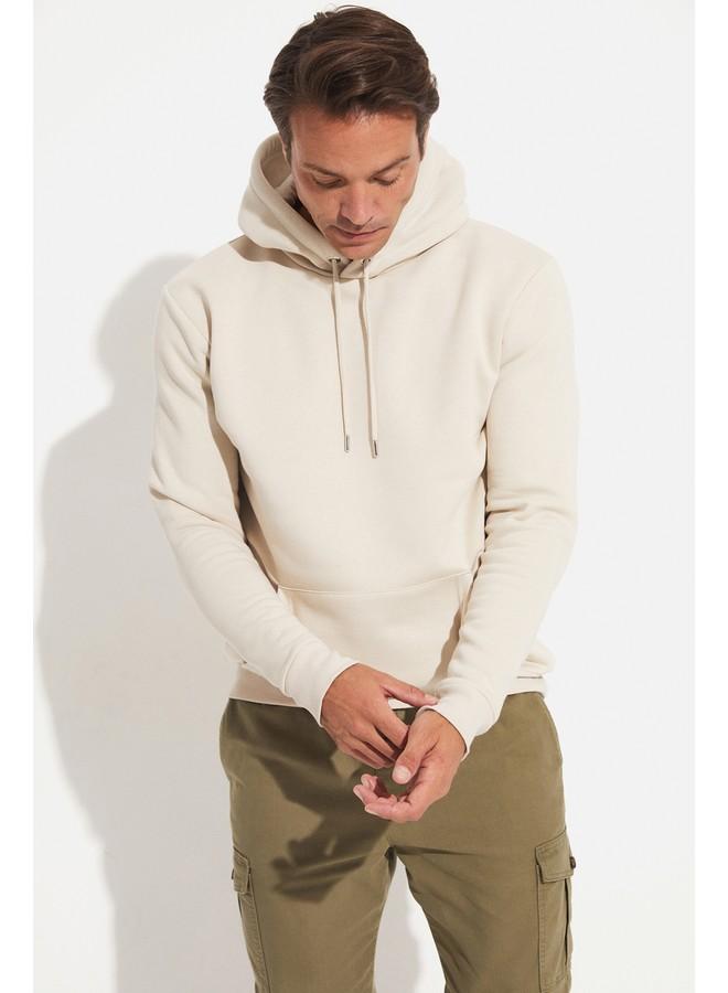 June Men Kangaroo Pocket Hooded Sweatshirt Beige - Image 4