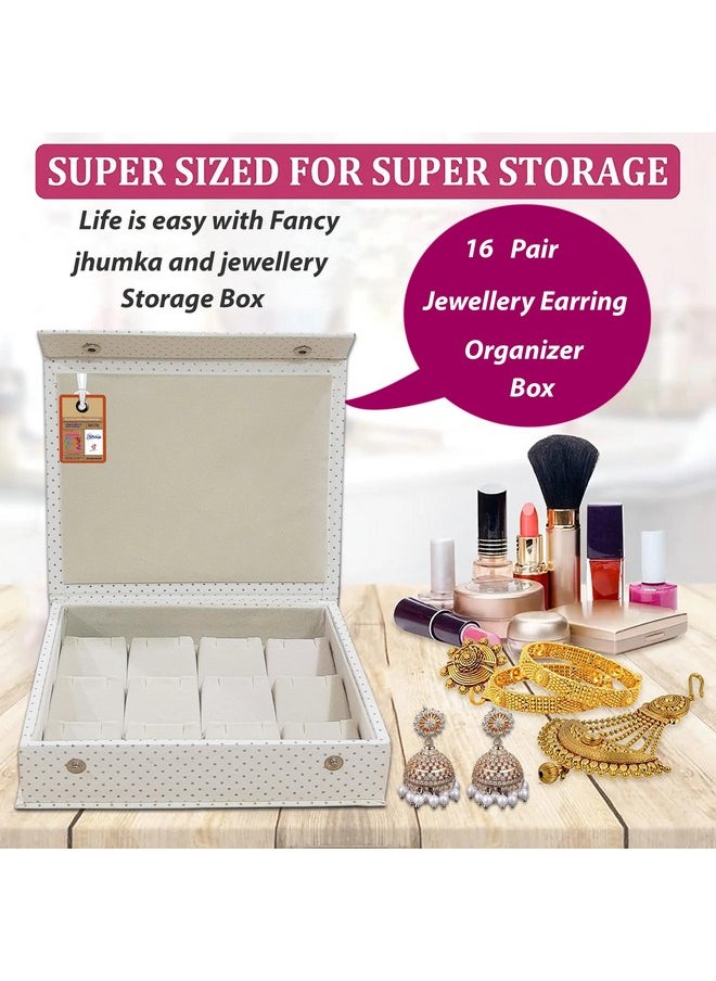 أتوراكوشون صندوق منظم للأقراط من الجلد الصناعي atorakushon® مكون من 12 زوجًا من أقراط Jhumka وحامل لعرض القلائد وصندوق تخزين المجوهرات للنساء والفتيات (كريمي)  - Image 2