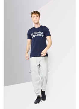 LAMBORGHINI Men Crew Neck Short Sleeves Brand Logo T-Shirt, Navy  - Image 2