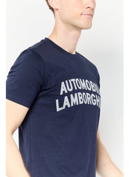 LAMBORGHINI Men Crew Neck Short Sleeves Brand Logo T-Shirt, Navy  - Image 3