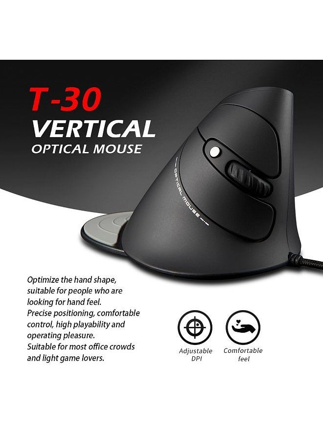 ZELOTES - T-30 Wired Optical Mouse Vertical Mouse USB Wired Gaming Mouse 6 Keys Ergonomic Mice with 4 Adjustable DPI for PC Laptop - Image 1