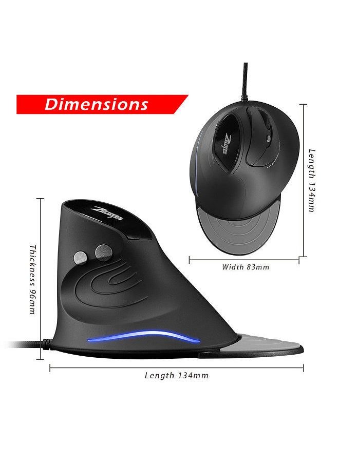 ZELOTES - T-30 Wired Optical Mouse Vertical Mouse USB Wired Gaming Mouse 6 Keys Ergonomic Mice with 4 Adjustable DPI for PC Laptop - Image 1