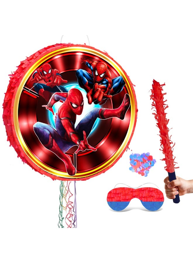 ILovhaprty Spider-Man Round Pinata, Spider-Man Party Pinata Bundle - Large Web-Slinger Pinata, Superhero Party Game Decorations Party Stick etc Spider-Man Pinata Birthday Party Supplies - Image 1
