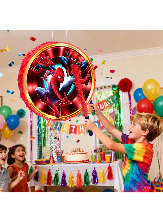 ILovhaprty Spider-Man Round Pinata, Spider-Man Party Pinata Bundle - Large Web-Slinger Pinata, Superhero Party Game Decorations Party Stick etc Spider-Man Pinata Birthday Party Supplies - Image 3