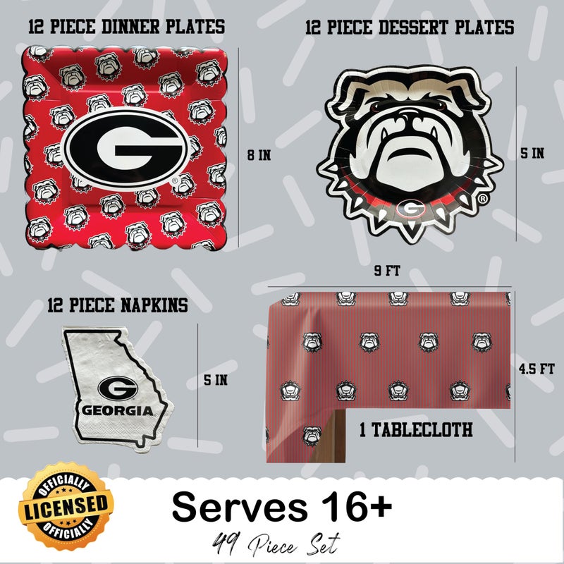 PartyKandy University of Georgia Bulldogs party supplies with UGA tablecloth plates and napkins (49 piece set) for graduation  football tailgating  and birthday party decorations (Serves 16) (Georgia Bulldogs) - Image 3