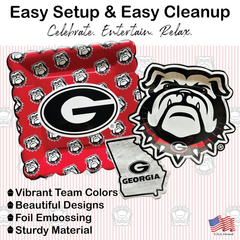 PartyKandy University of Georgia Bulldogs party supplies with UGA tablecloth plates and napkins (49 piece set) for graduation  football tailgating  and birthday party decorations (Serves 16) (Georgia Bulldogs) - Image 4
