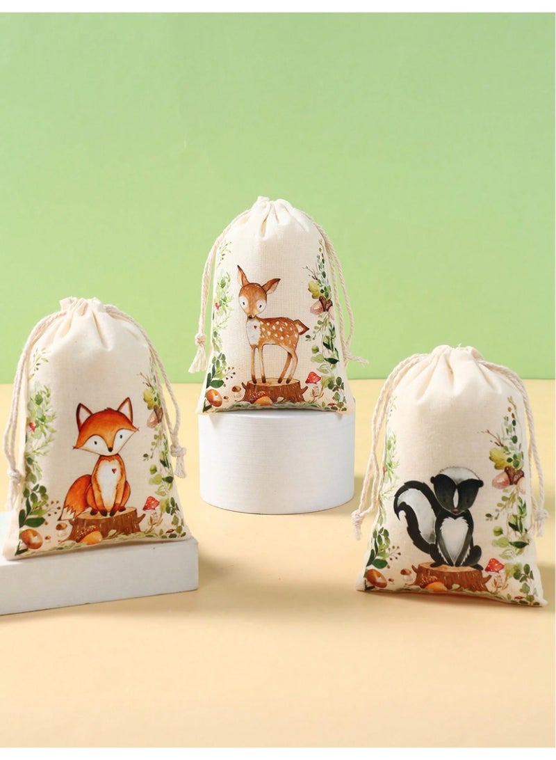 Fabric Bags for Gift and Candy Distributions for Birthday Parties and baby showers, 6 pieces with a Cute Animals paint - Image 5