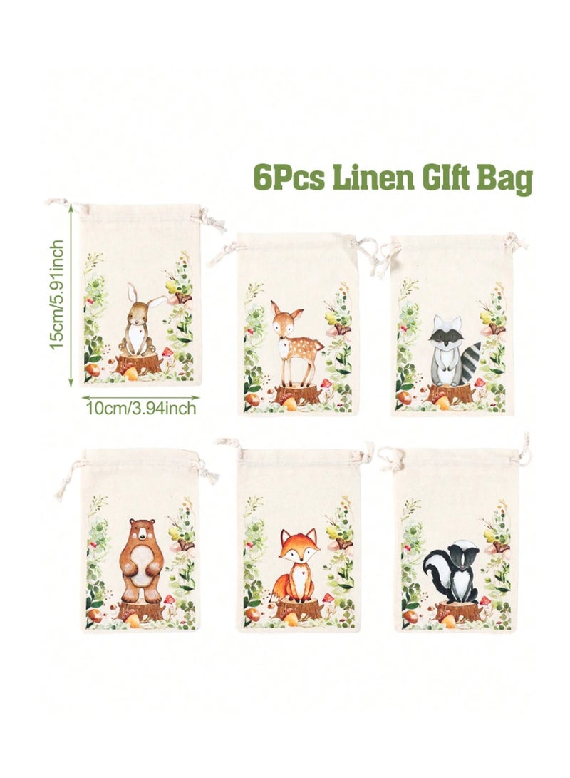 Fabric Bags for Gift and Candy Distributions for Birthday Parties and baby showers, 6 pieces with a Cute Animals paint - Image 3