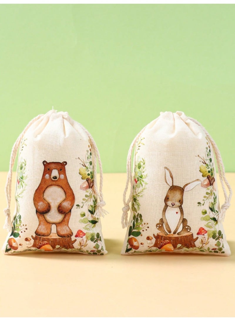 Fabric Bags for Gift and Candy Distributions for Birthday Parties and baby showers, 6 pieces with a Cute Animals paint - Image 4