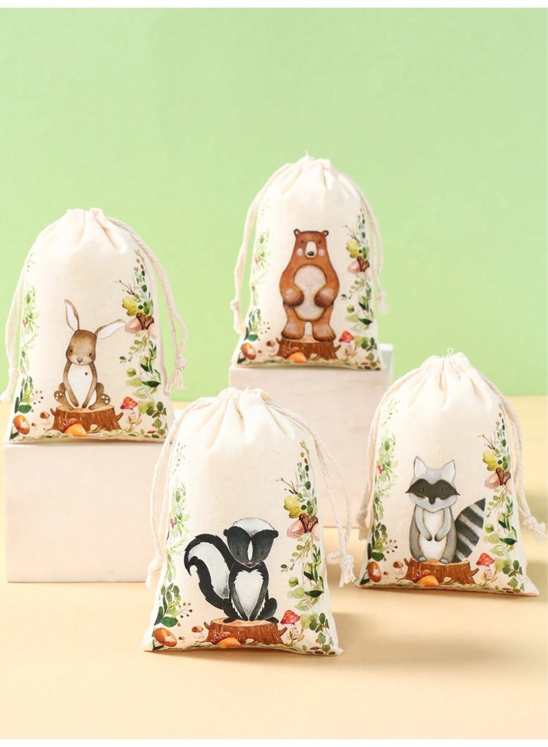 Fabric Bags for Gift and Candy Distributions for Birthday Parties and baby showers, 6 pieces with a Cute Animals paint - Image 2