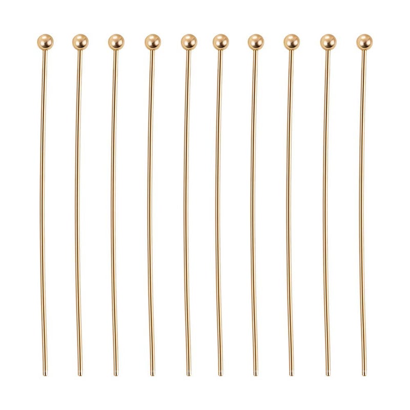 BENECREAT 100PCS 18K Real Gold Plated Ball Pins 22 Gauge Ball Head Pins for DIY Jewelry Making Findings 35mm 14 Long