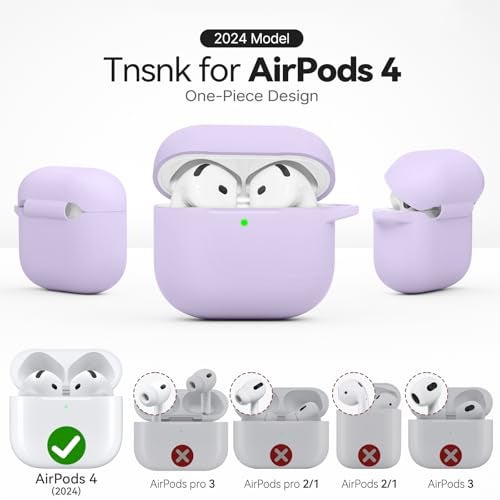 TNSNK for AirPods 4 Case, TNSNK Silicone AirPod 4 Case Cover Compatible with Apple Airpods 4th Gen, Shockproof Protective Cases for Women Girly with Cleaner Kit and Keychain, Front LED Visible - Image 2